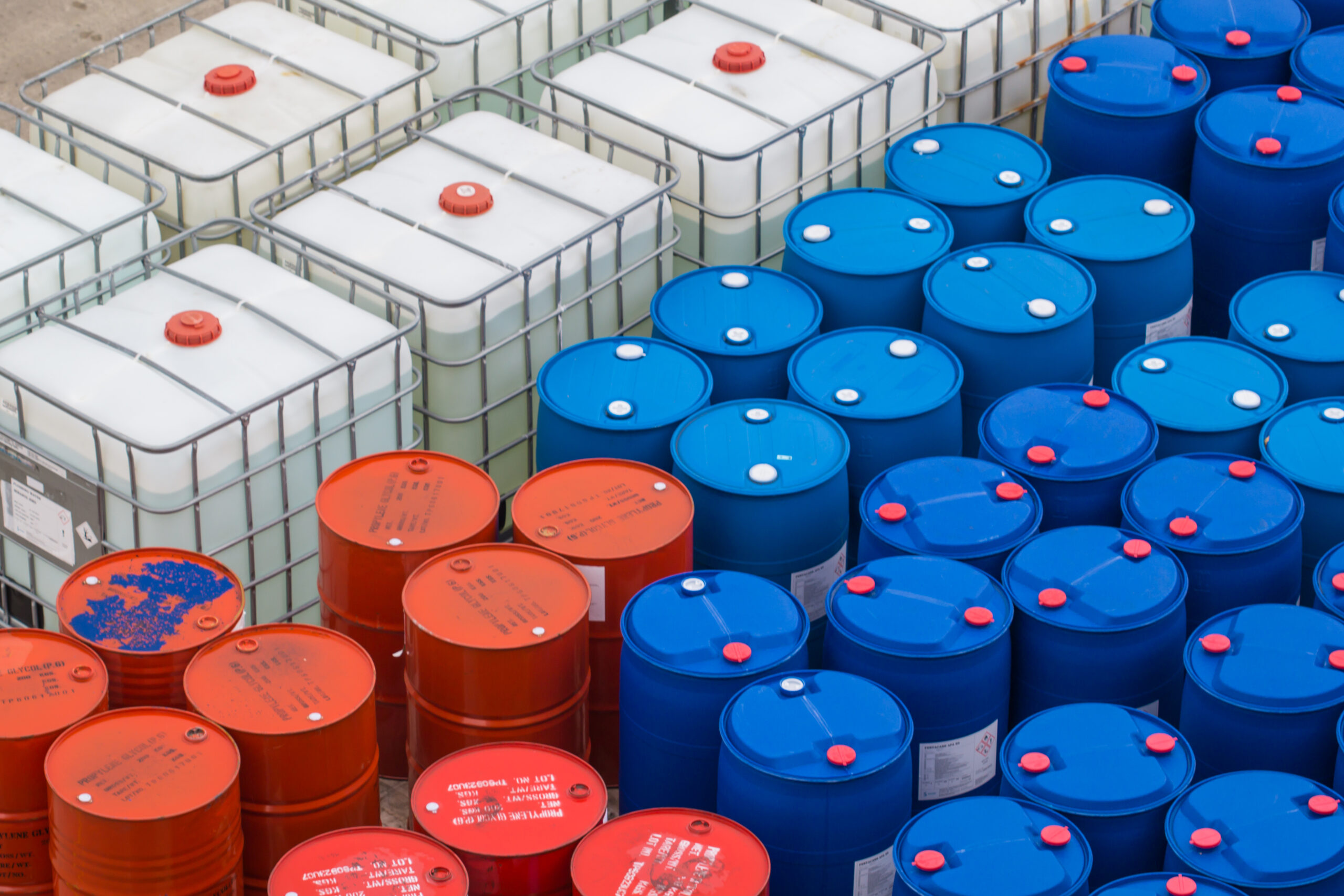 Oil barrels blue and white